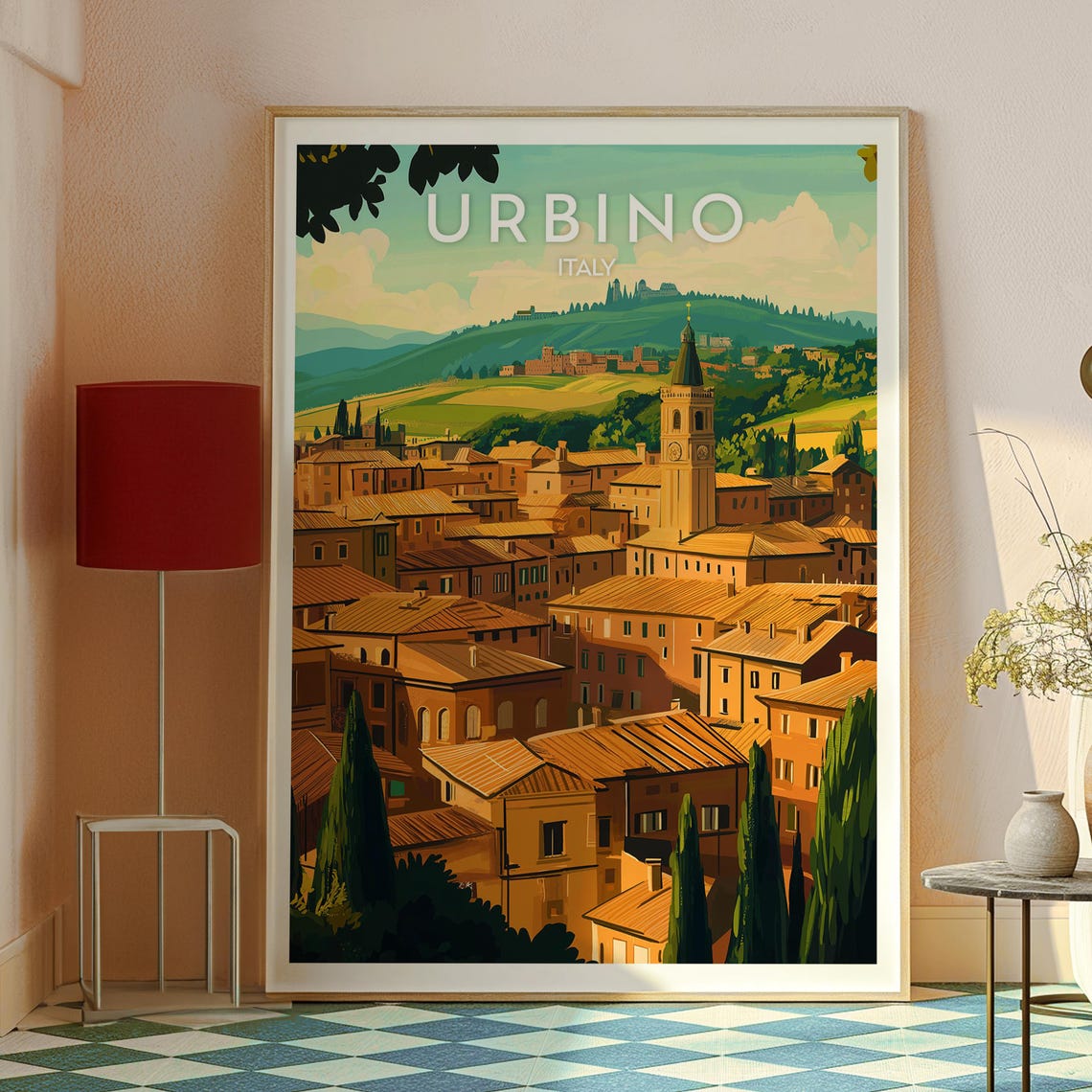 Urbino Italy Historic Hill Town Clock Tower View Travel Poster - Image 2