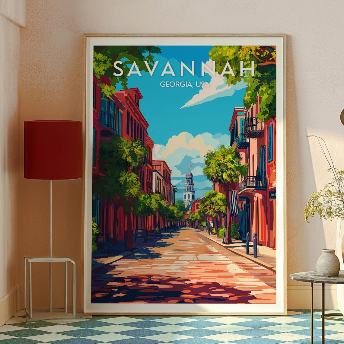 Savannah Georgia Historic Palm Lined Southern Street Scene Poster - Image 2