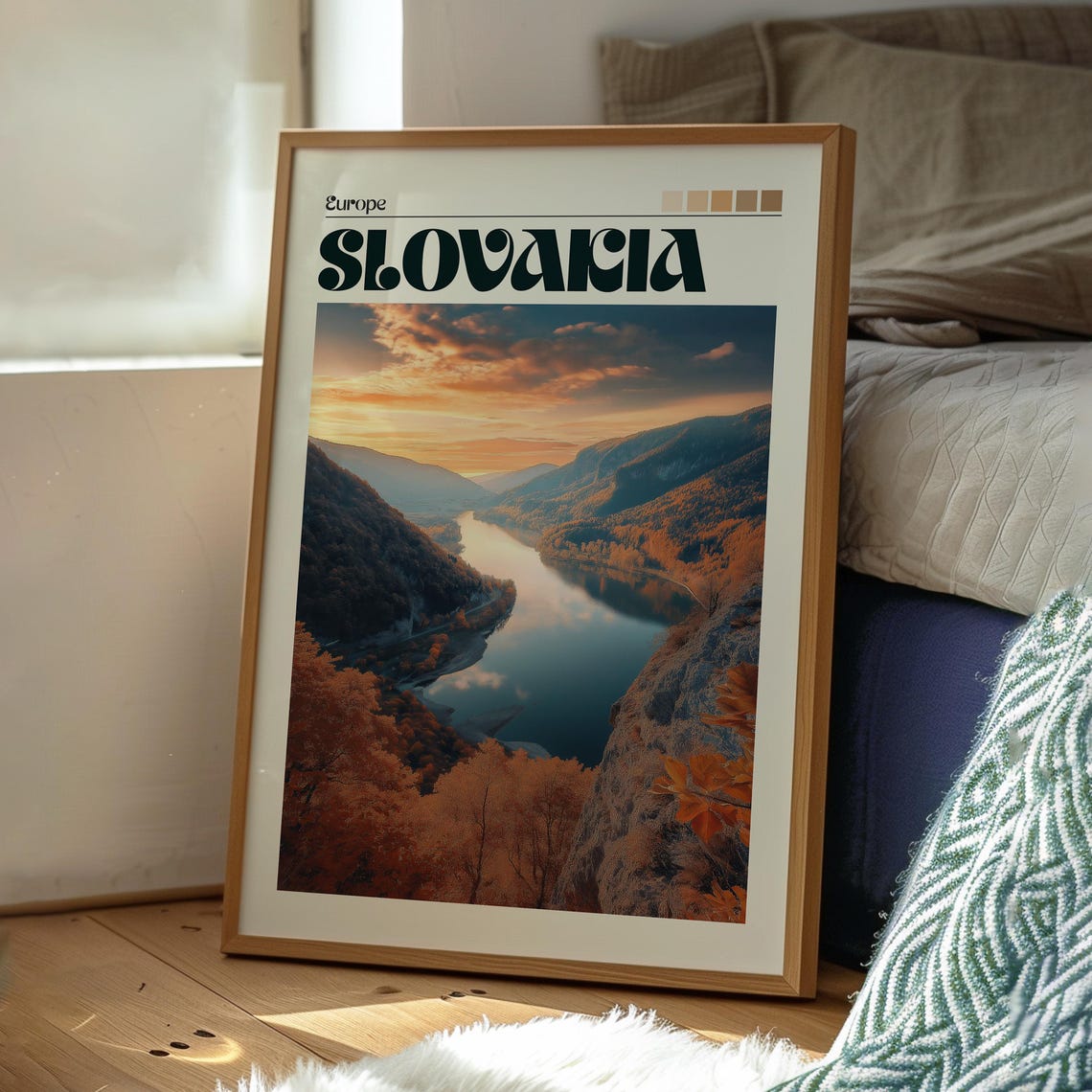 Slovakia Autumn River Valley Mountains Sunset Landscape Travel Poster - Image 3