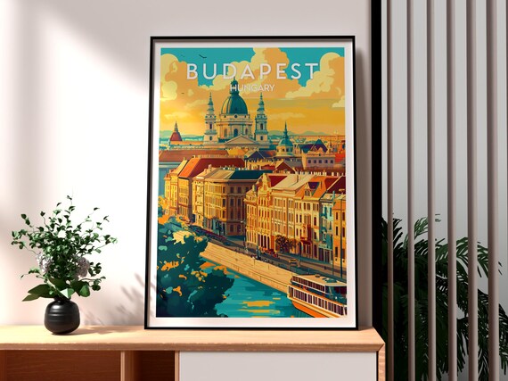 Budapest Hungary St Stephens Basilica Danube Sunset Travel Poster
