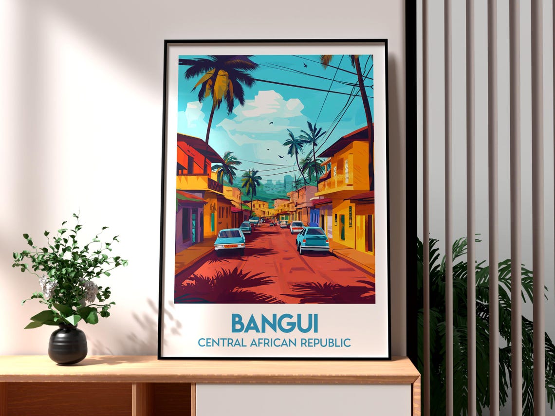 Bangui Central African Republic Palm Street Cars Travel Poster