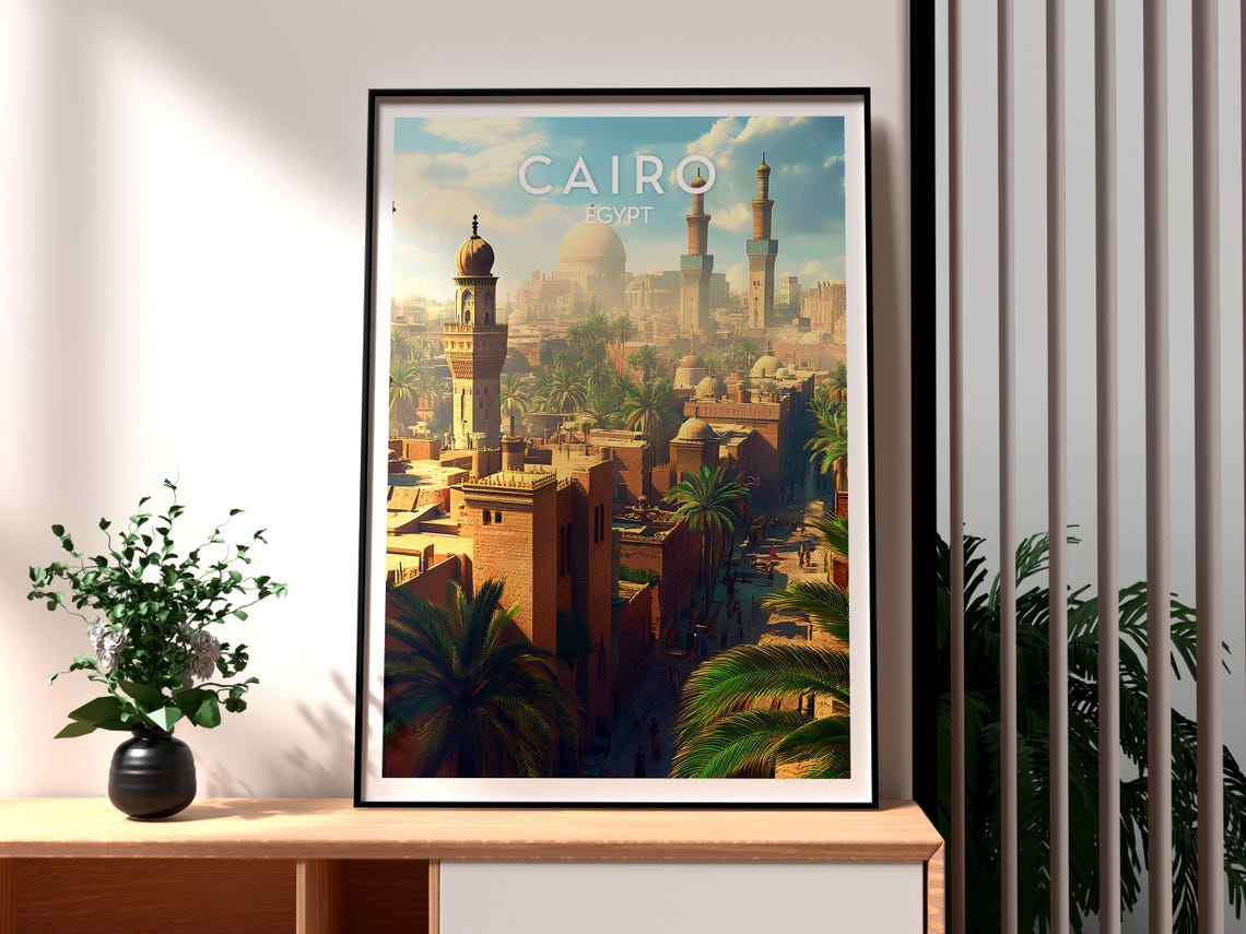 Cairo Poster Egypt Travel The Pyramids Art Print City Wall
