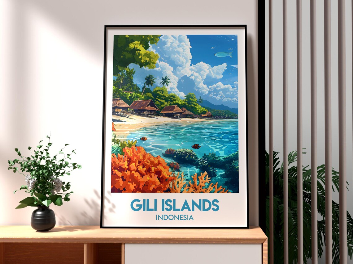 Gili Islands Indonesia Coral Reef Beach Tropical Island Travel Poster