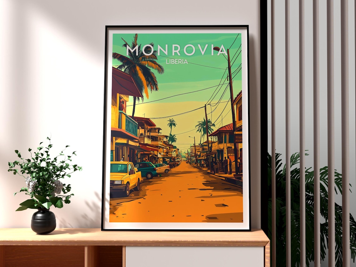 Monrovia Travel Poster, Liberia Africa Wildlife