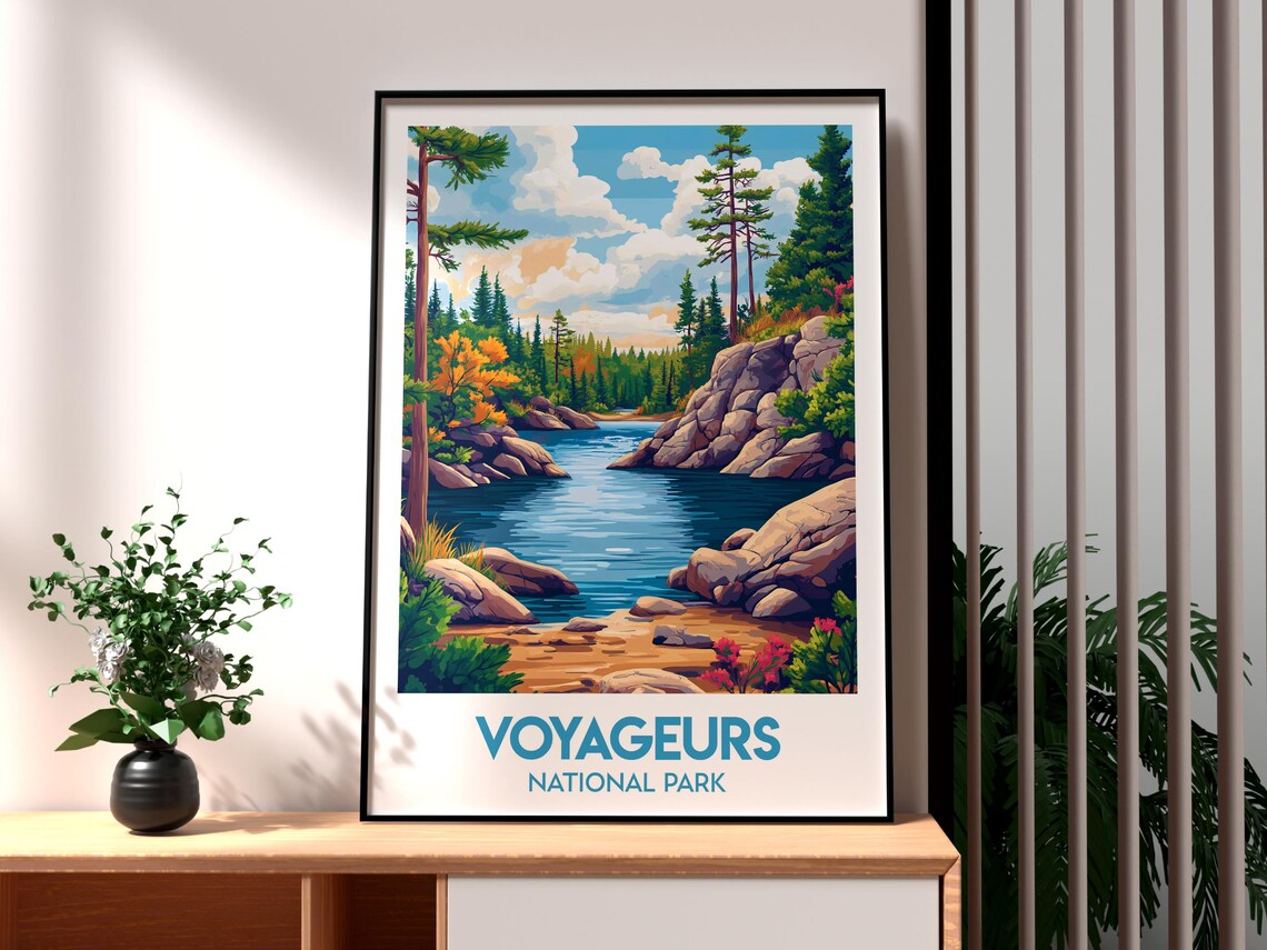 Voyageurs National Park Lake Pines Rocky Shore Minnesota Travel Poster