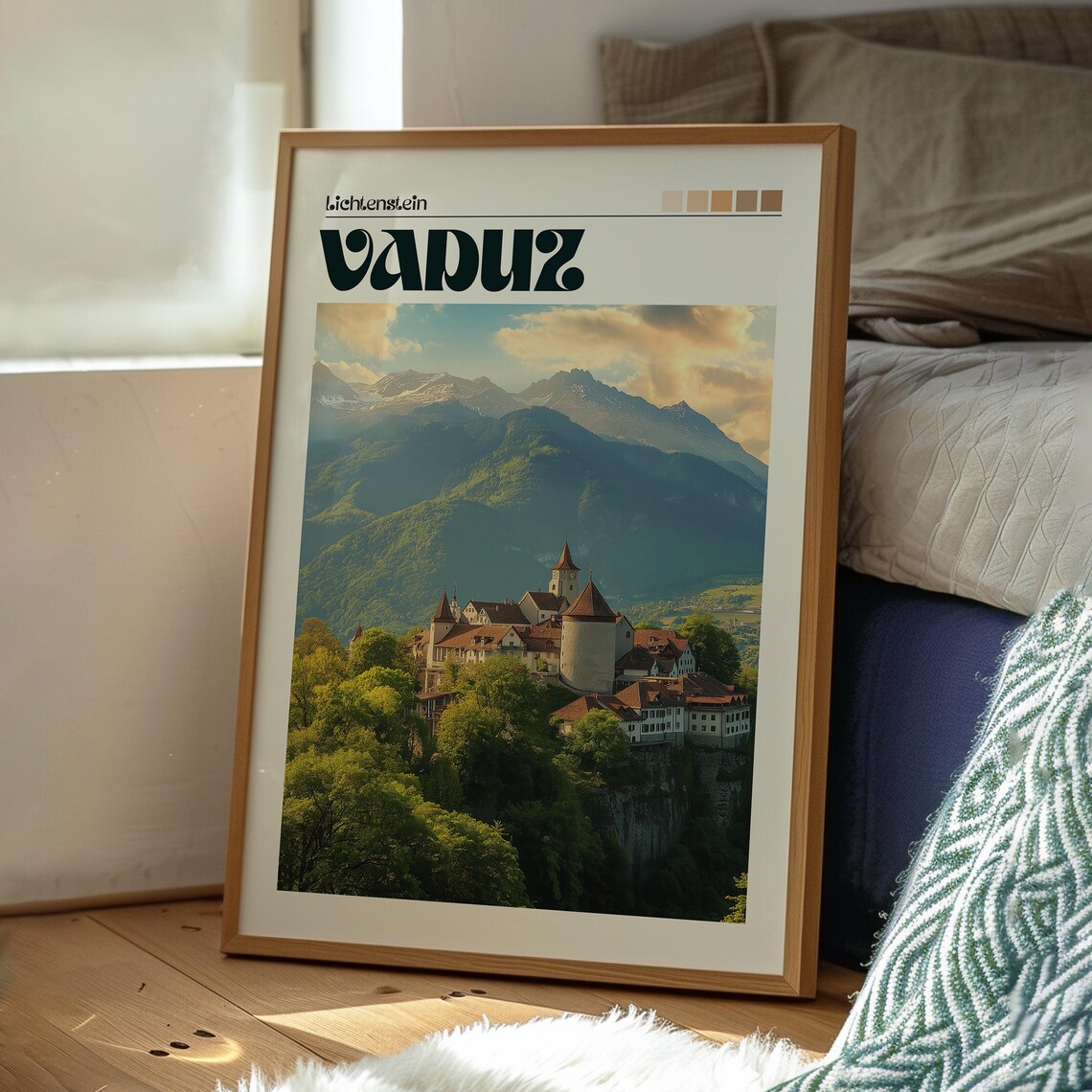 Vaduz Liechtenstein Hilltop Castle Alpine Mountains View Art Poster - Image 3