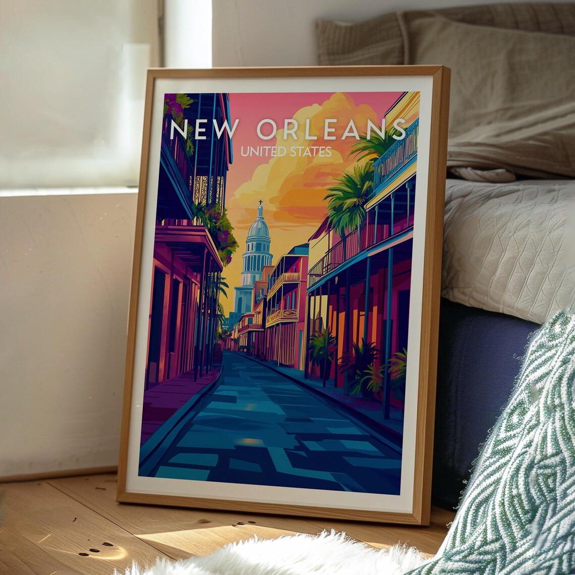 New Orleans French Quarter Sunset Street Balcony Scene Poster - Image 3