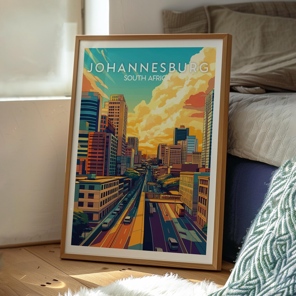 Johannesburg South Africa Sunset Skyline Avenue Travel Poster - Image 3