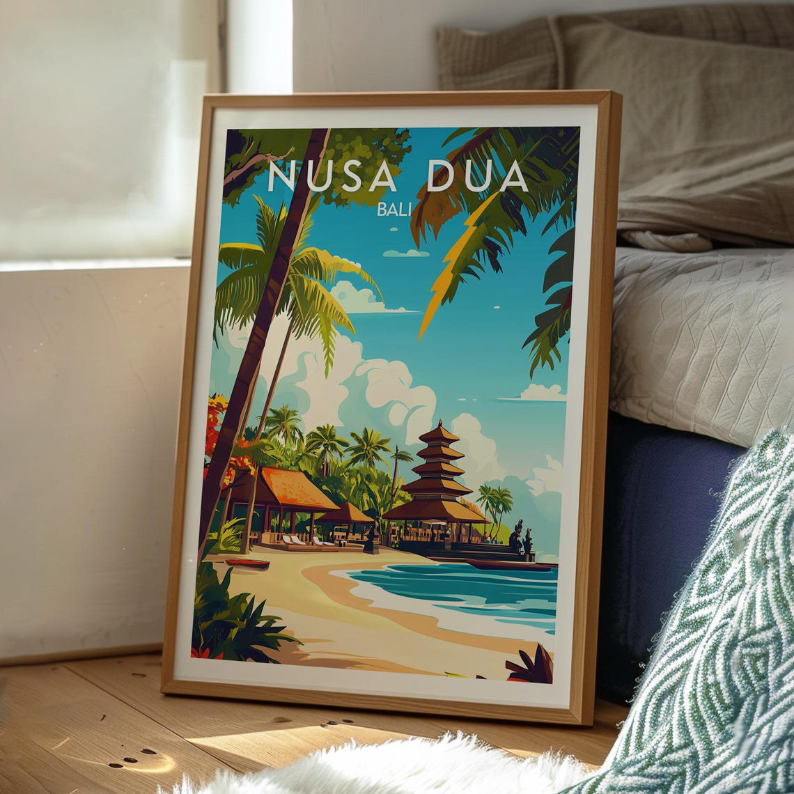 Nusa Dua Bali Temple Shore Sandy Tropical Beach Travel Poster - Image 3