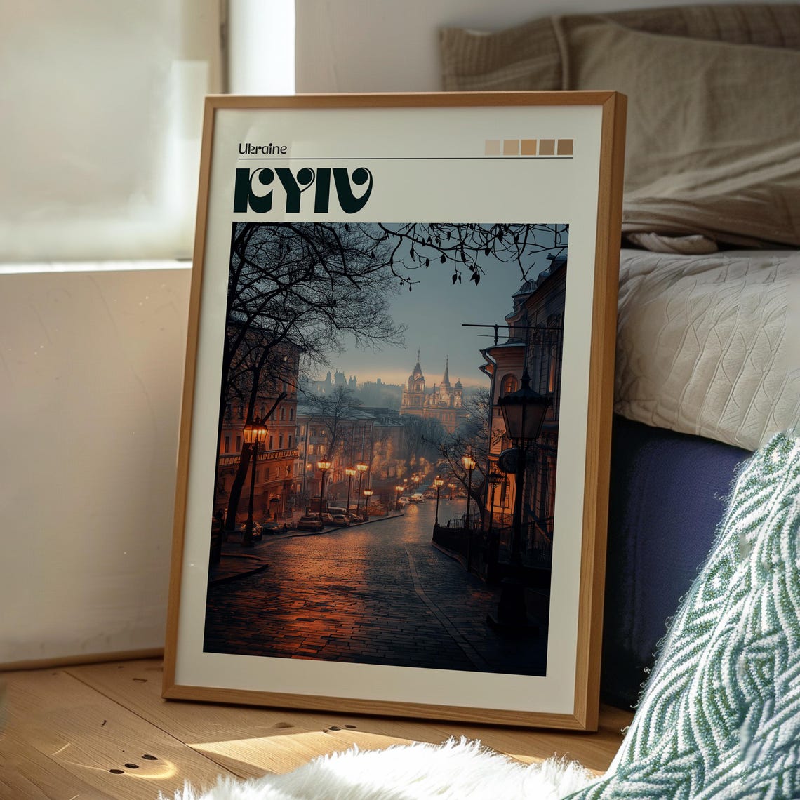 Kyiv Ukraine Rainy Night Historic City Street Lamp Lights Poster - Image 3