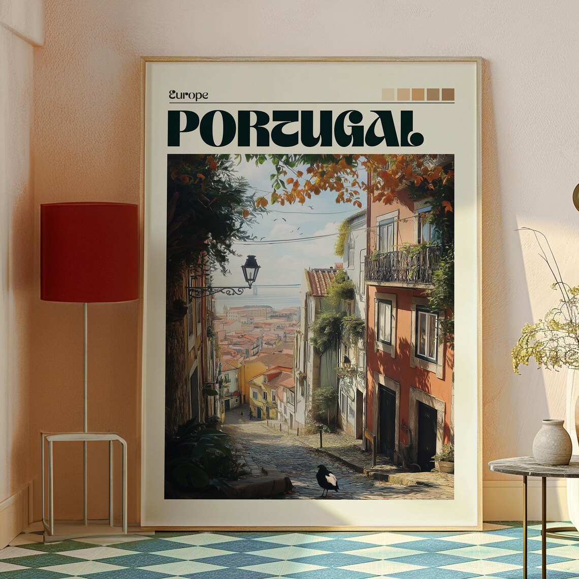 Portugal Europe Old Town Cobblestone Street Scenic Retro Travel Poster - Image 2