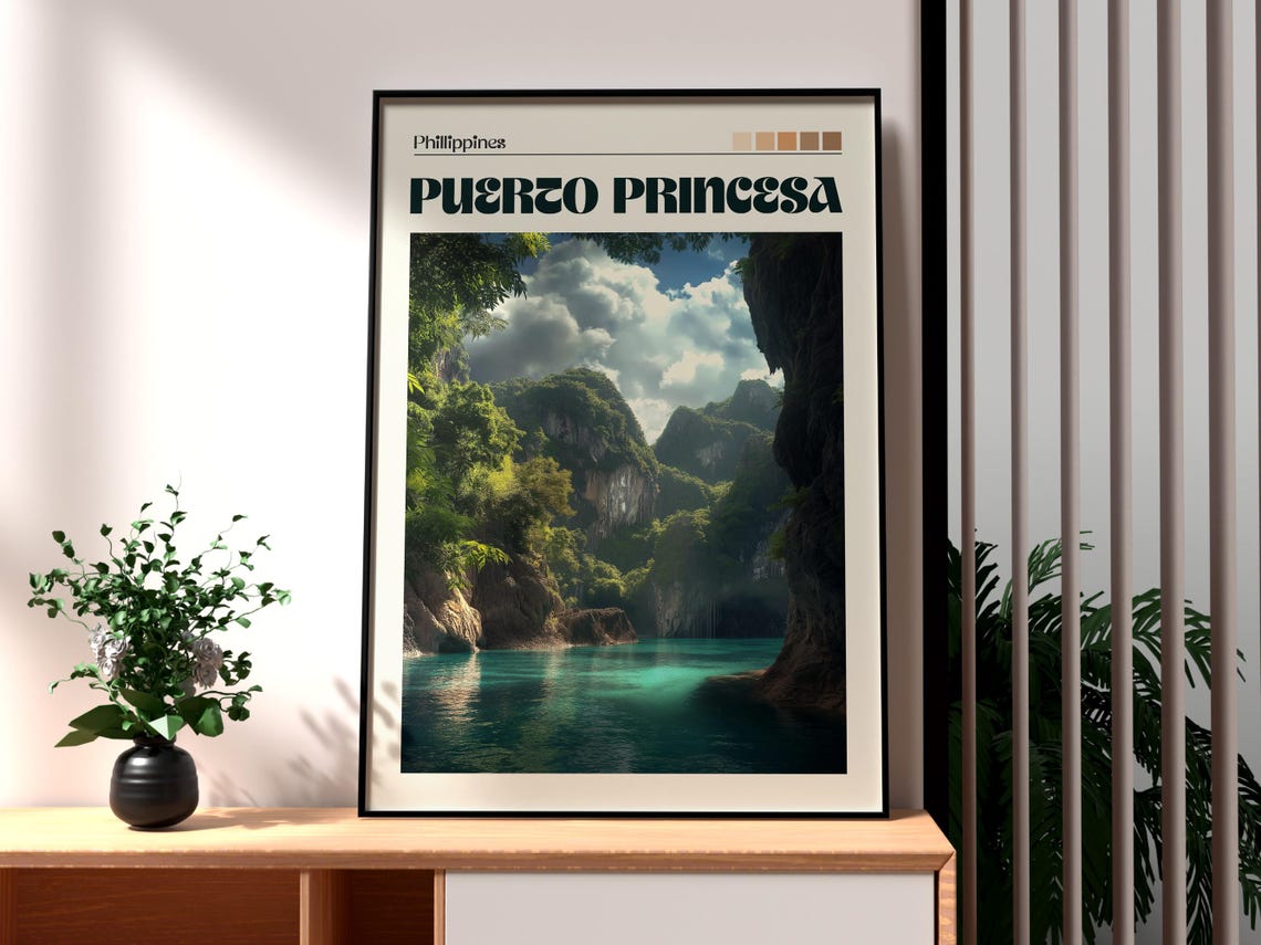 Puerto Princesa Philippines Jungle Lagoon Scenic Retro Travel Poster