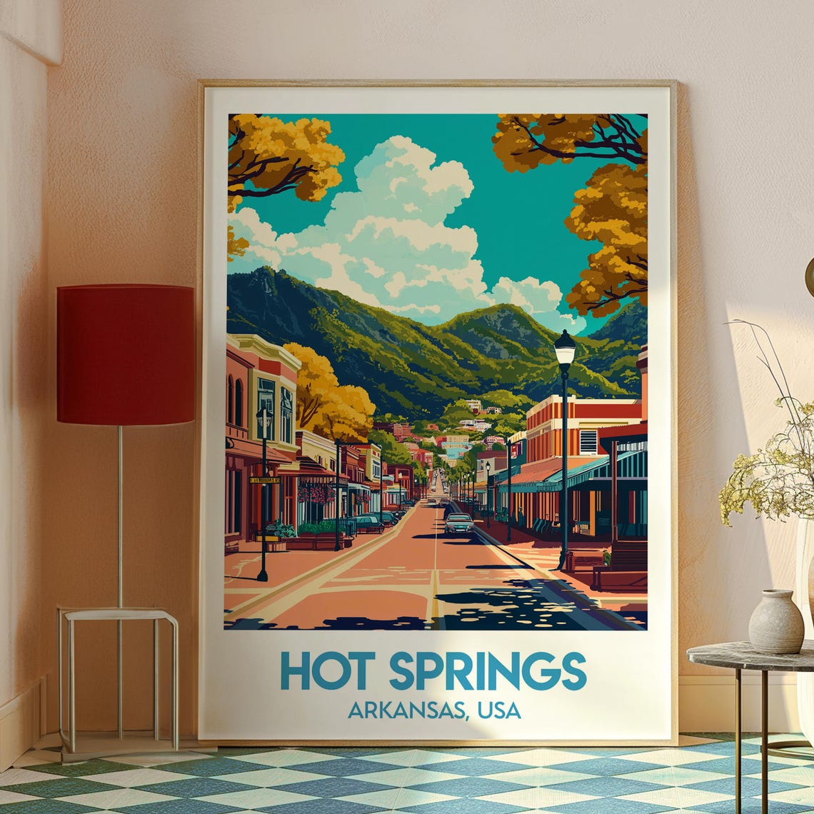 Hot Springs Arkansas Downtown Mountain Street Retro Travel Poster - Image 2