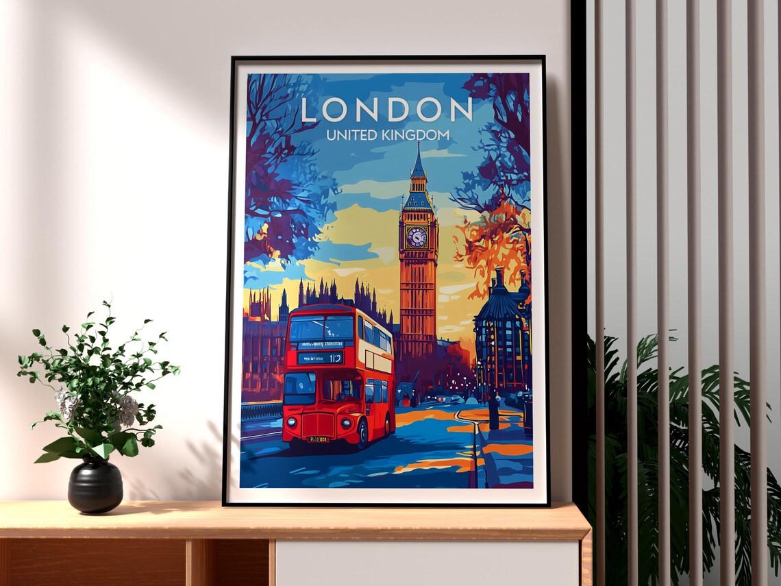 London United Kingdom Big Ben Red Double Decker Bus City Poster