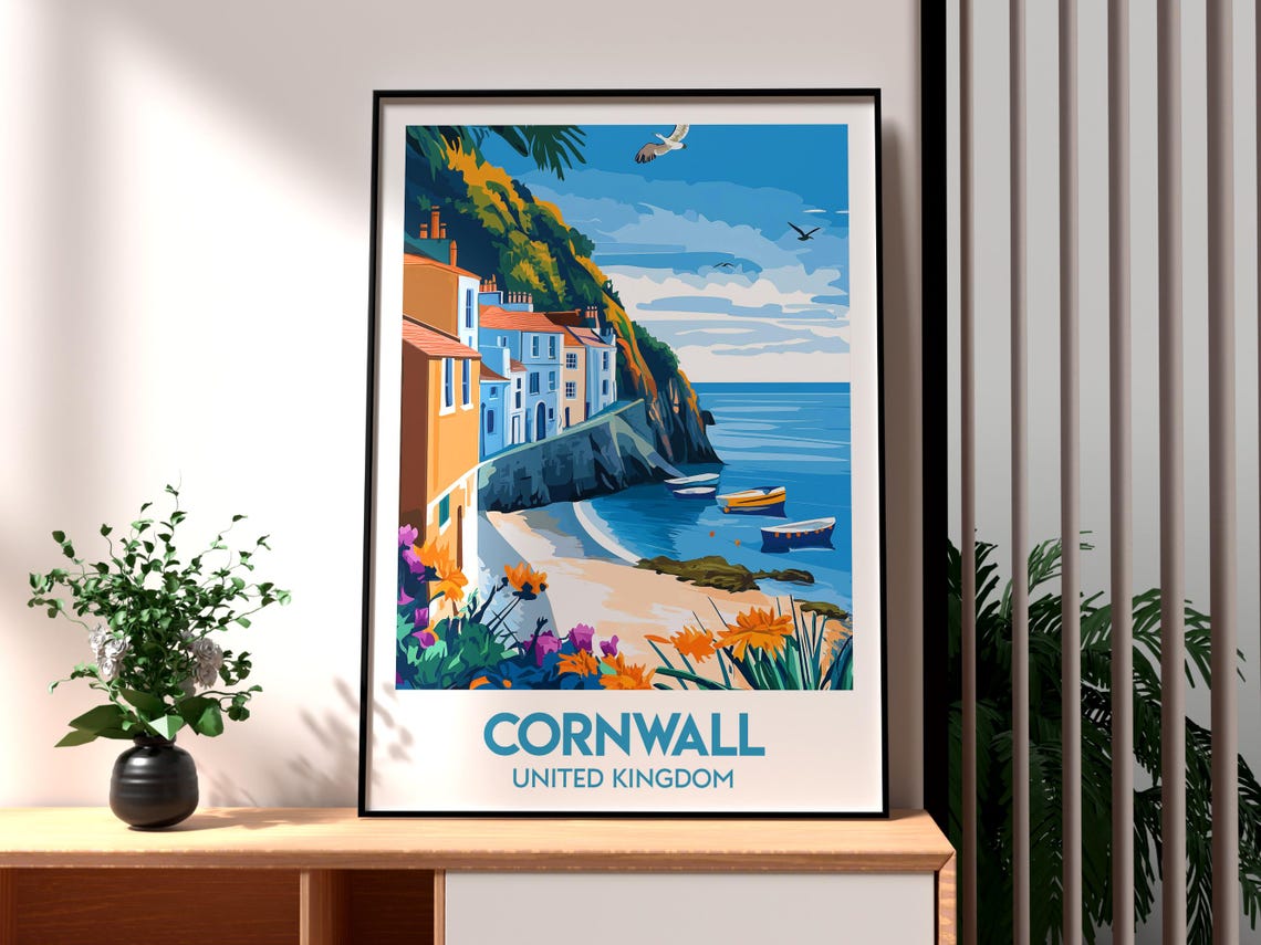 Cornwall United Kingdom Coastal Fishing Village Cliffs Poster