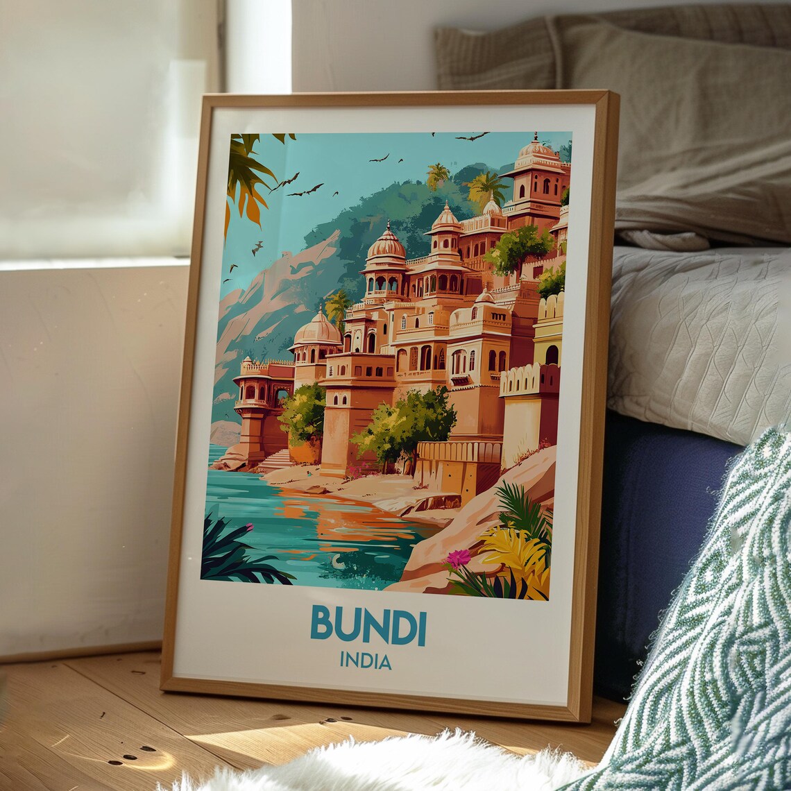 Bundi India Golden Palaces Riverside Heritage Vintage Travel Poster - Image 3