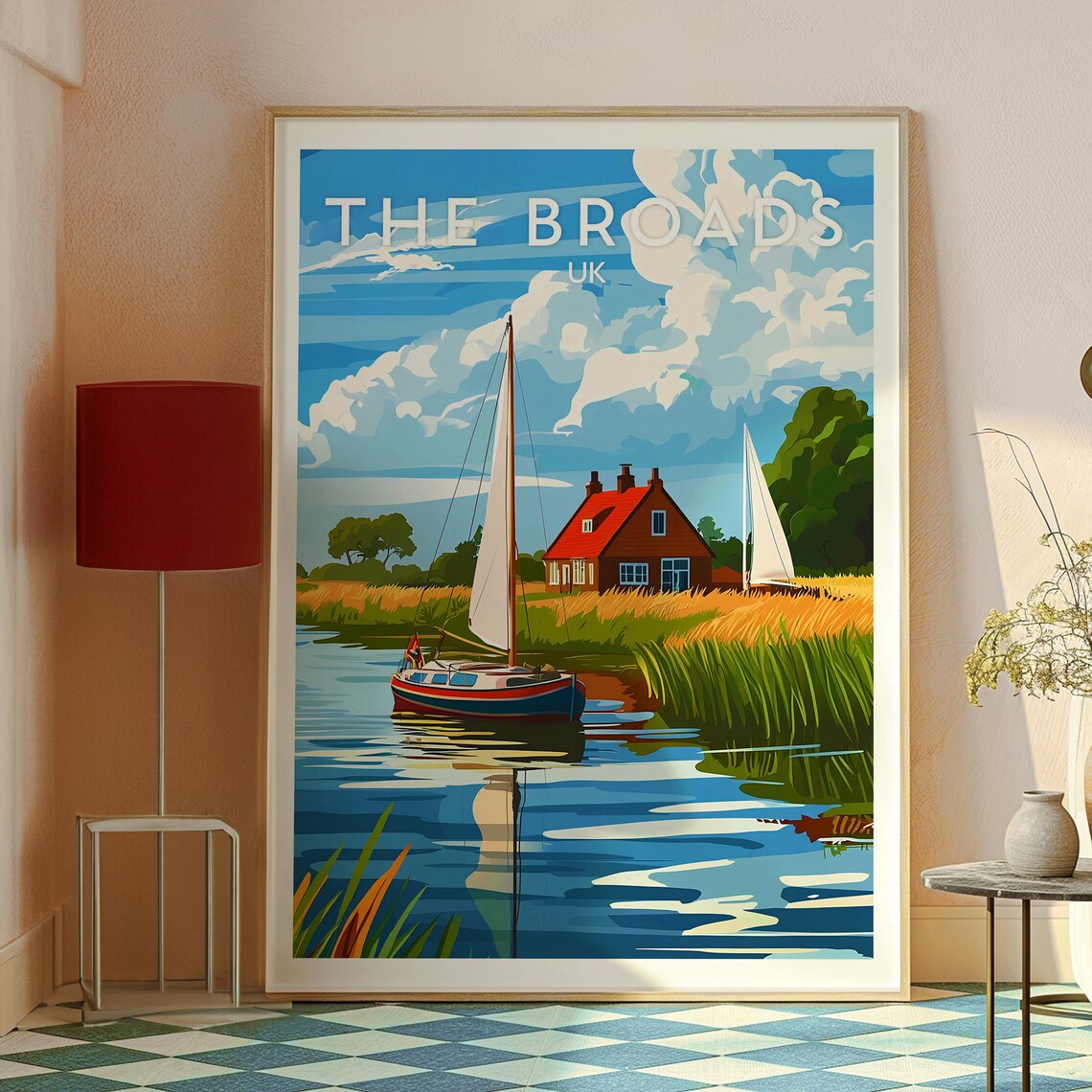 The Broads UK Sailing Boat Calm Waterways Cottage Retro Travel Poster - Image 2