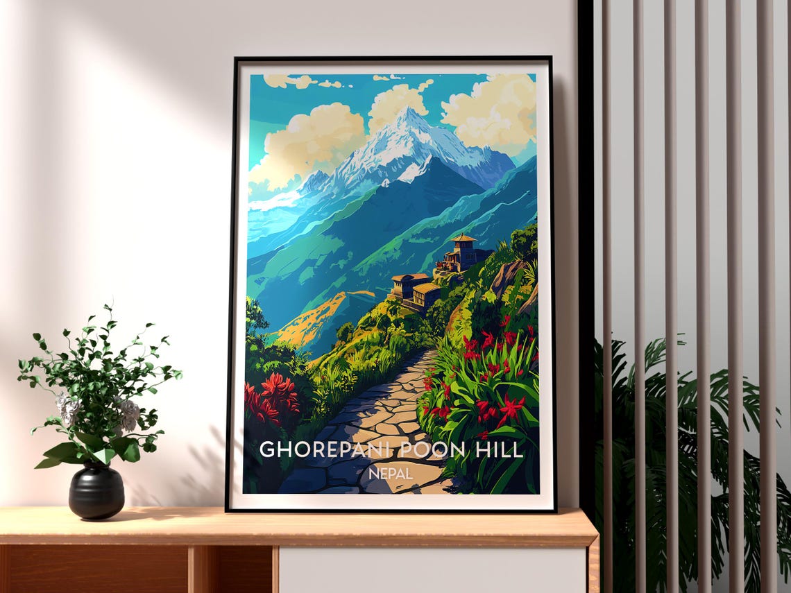 Ghorepani Poon Hill Nepal Himalayan Trekking View Vintage Style Poster