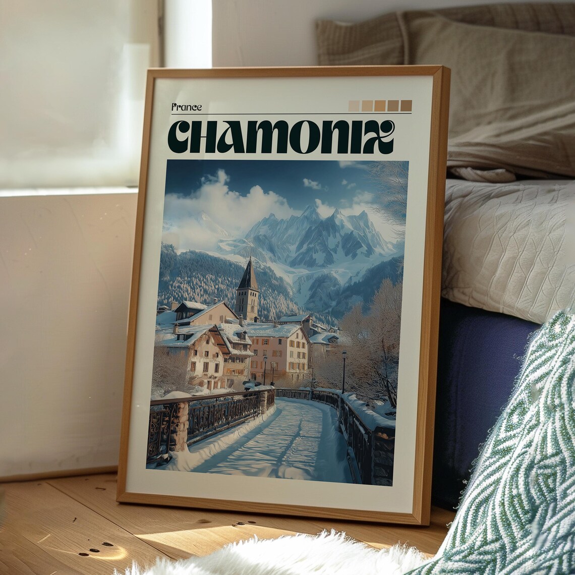 Chamonix France Snowy Alpine Village Winter Wonderland Travel Poster - Image 3
