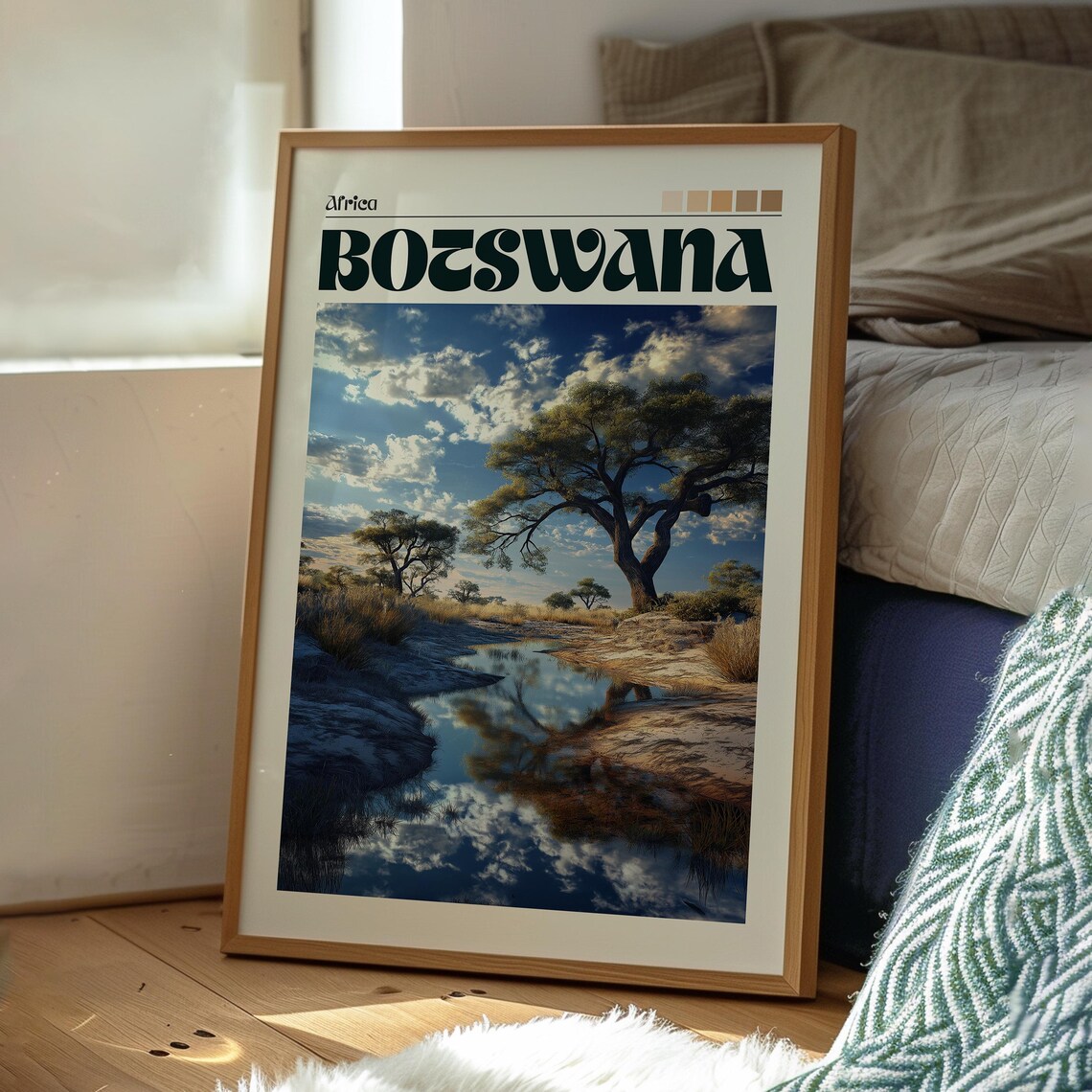 Botswana Africa Savanna Waterhole Sunset Acacia Safari Travel Poster - Image 3