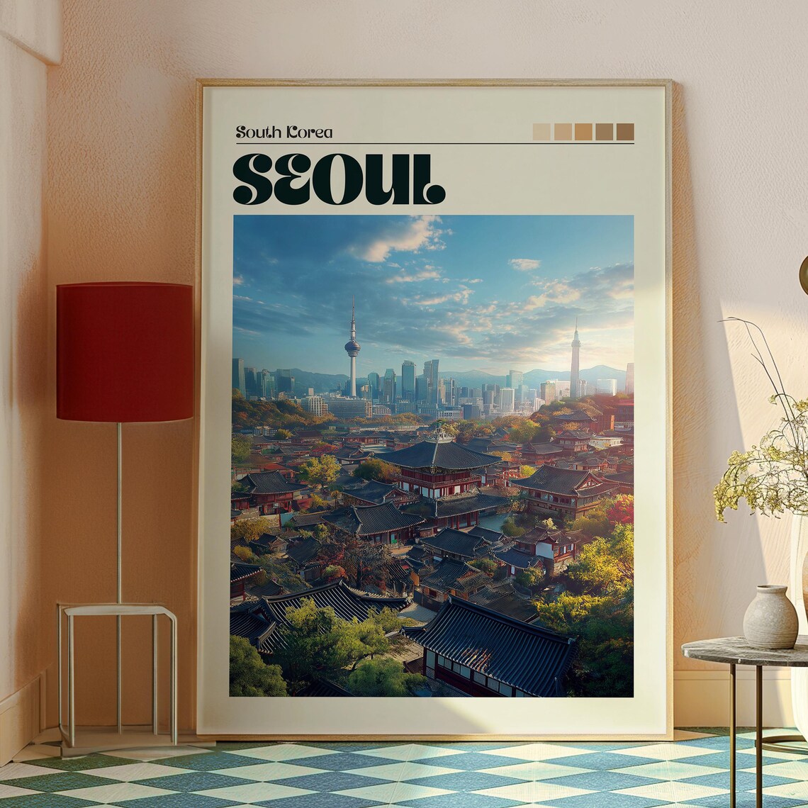 Seoul South Korea Hanok Village N Seoul Tower Daytime Travel Poster - Image 2