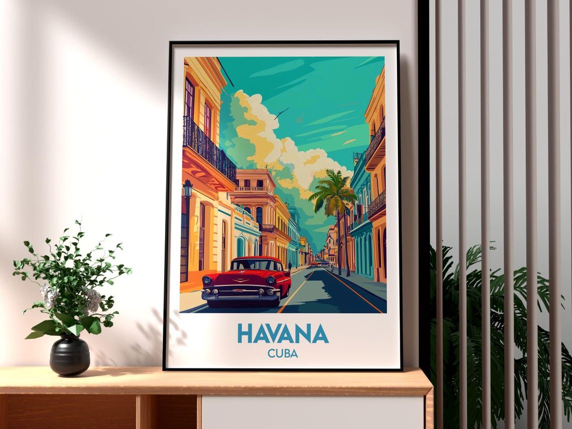 Havana Cuba Classic Car Colonial Street Scene Vintage Poster