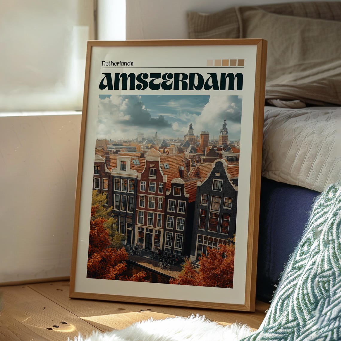 Amsterdam Netherlands Canal Houses Autumn Vintage Travel Poster - Image 3