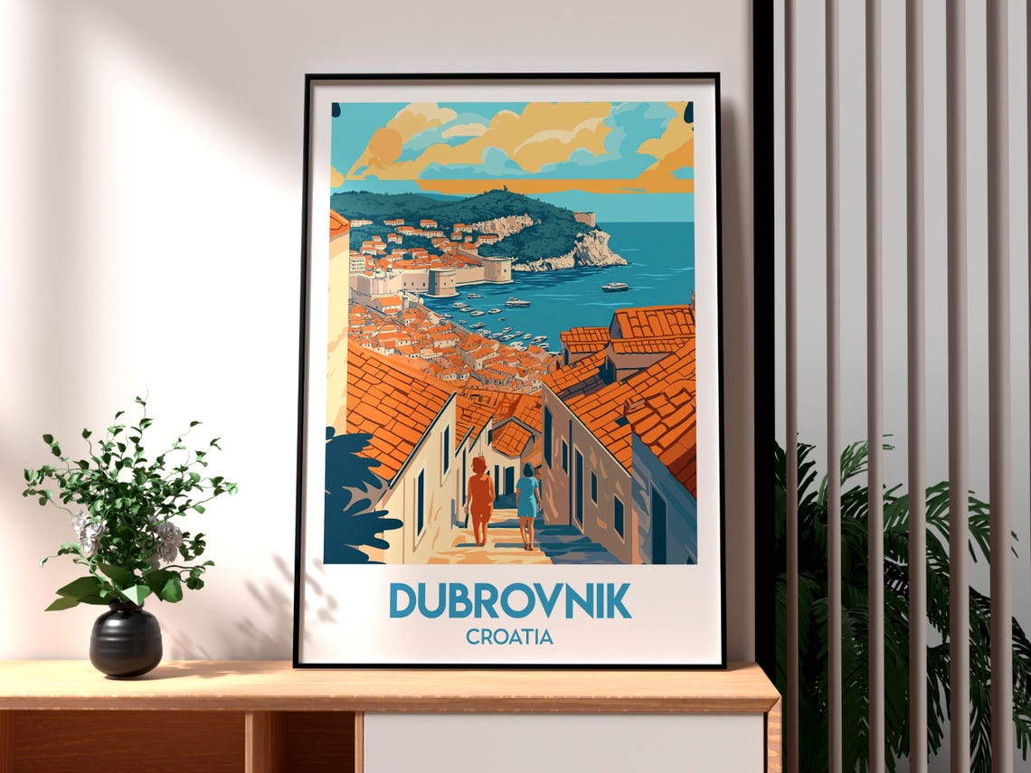 Dubrovnik Croatia Old Town Harbor Adriatic Coast Travel Poster