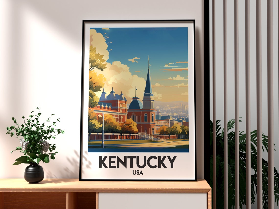Kentucky USA Historic Red Brick Church Spire Town Skyline Poster
