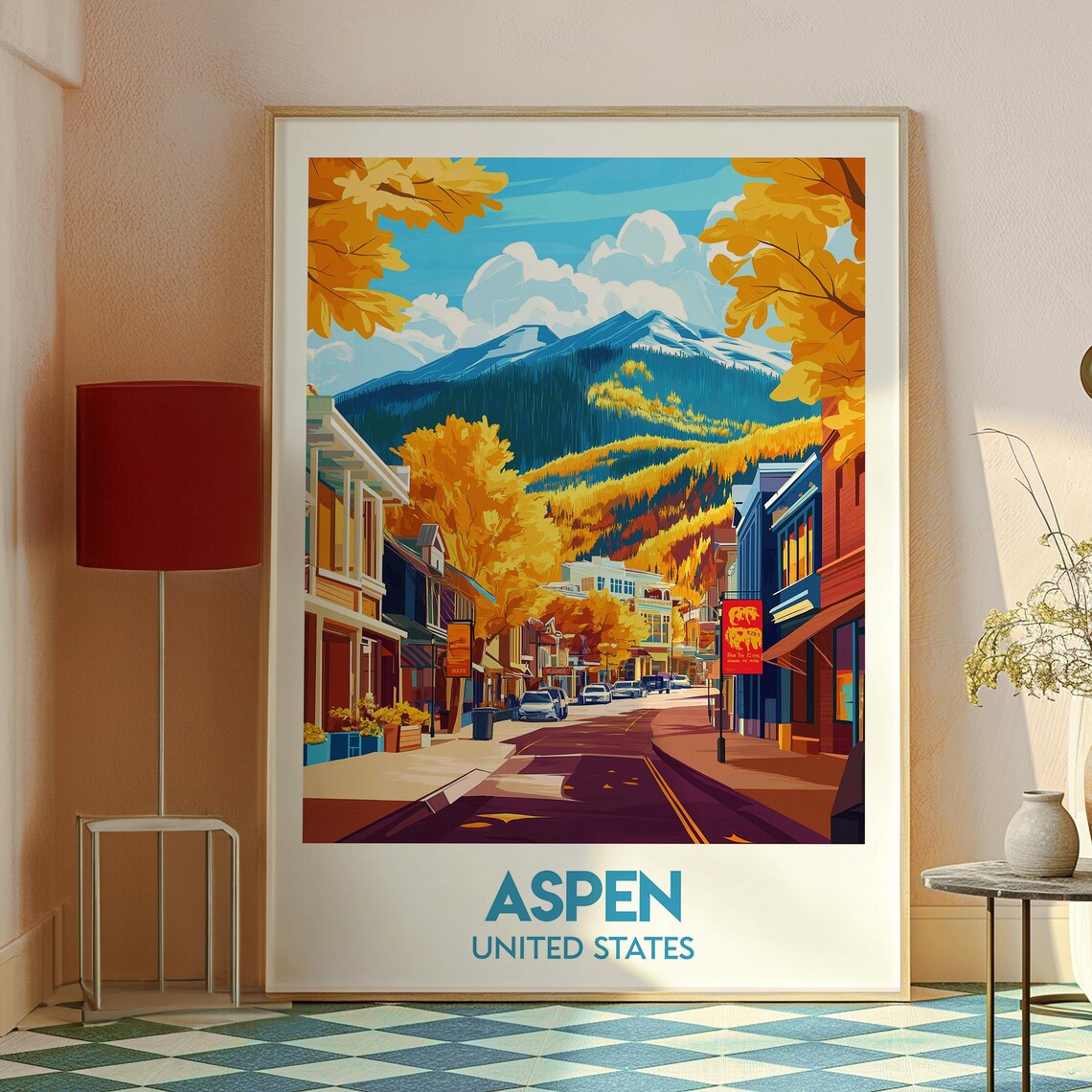Aspen Colorado Golden Aspen Trees Mountain Town Street Travel Poster - Image 2