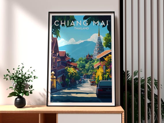 Chiang Mai Print Thailand Wall Art Travel The Mountain Poster Backpacking Gift For Traveller