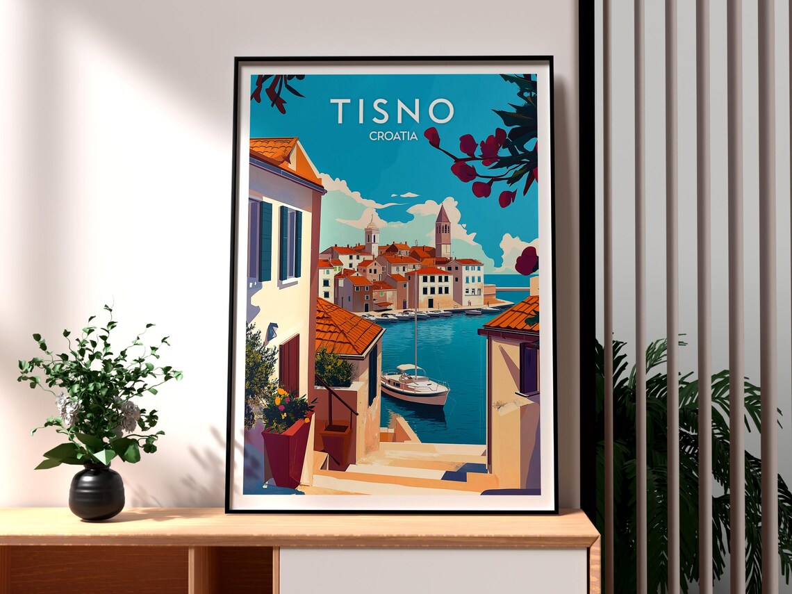 Tisno Croatia Adriatic Harbor Town Red Roof Boats Travel Poster