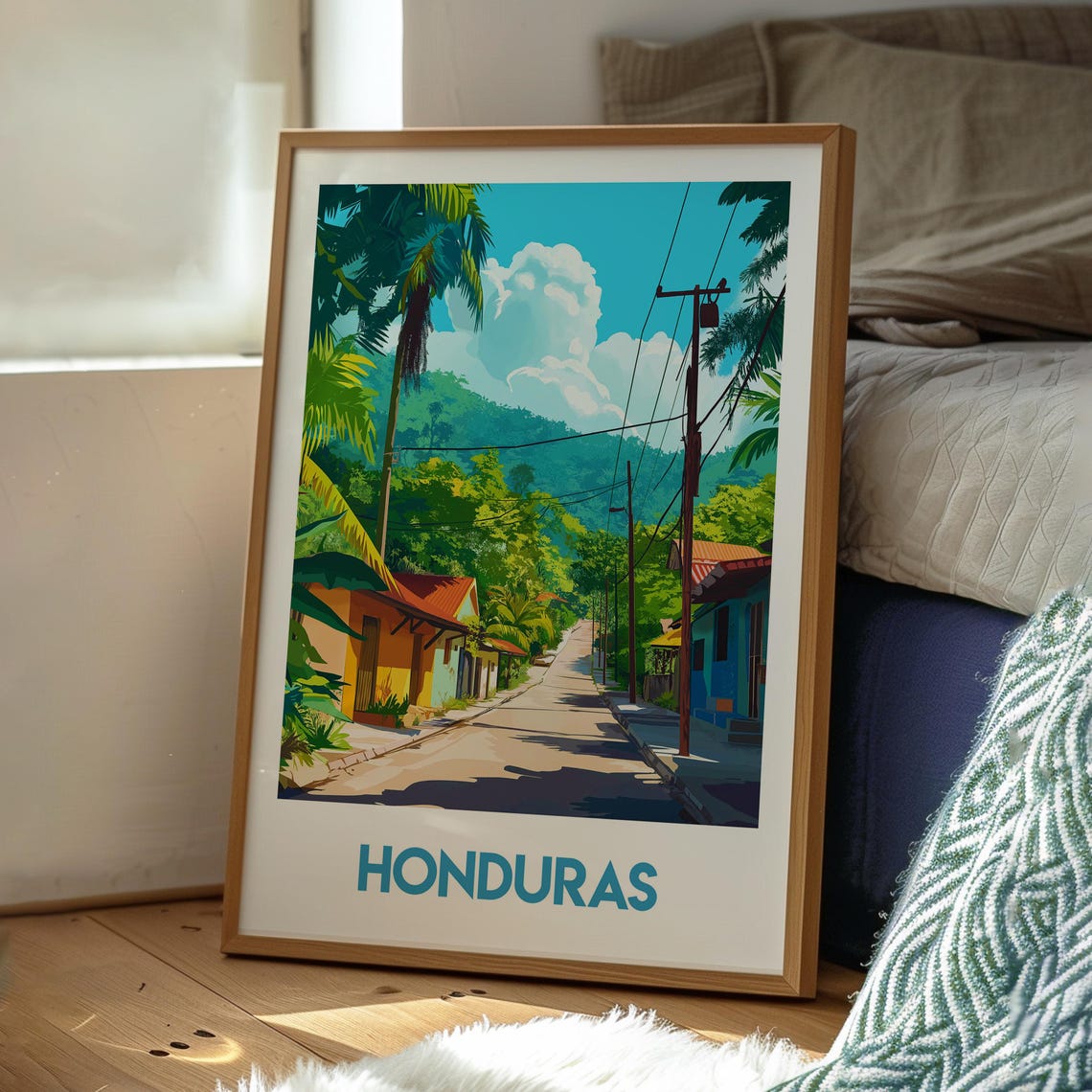 Honduras Central America Tropical Village Street Palms Poster - Image 3