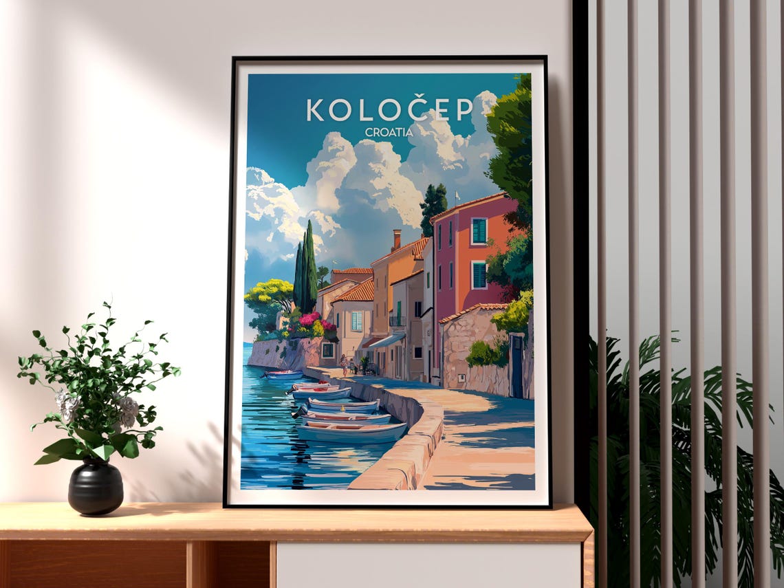 Kolocep Travel Poster, Croatia Wall Art Print