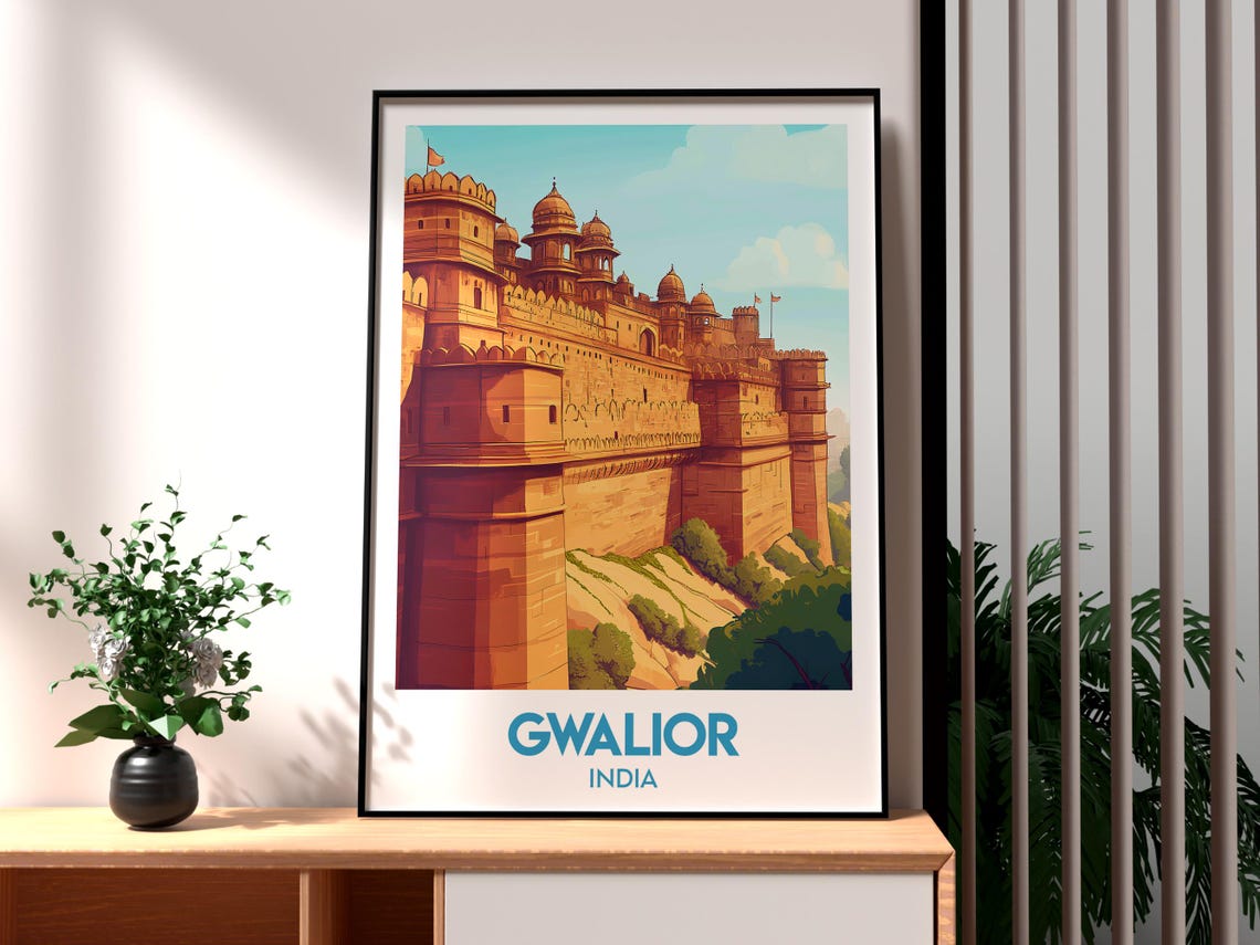 Gwalior India Historic Fort Sandstone Walls Heritage Travel Poster