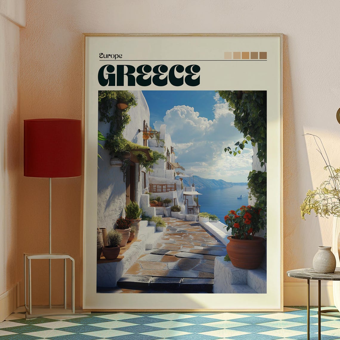 Sunlit Greece Greek Island Whitewashed Village Sea View Poster - Image 2