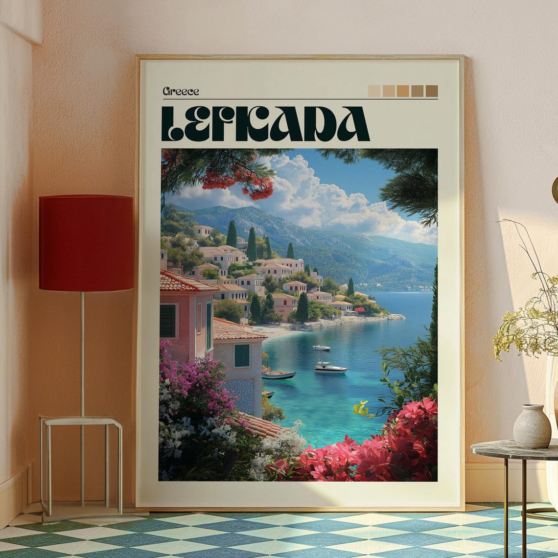 Lefkada Greece Island Village Coast Bougainvillea Travel Poster - Image 2