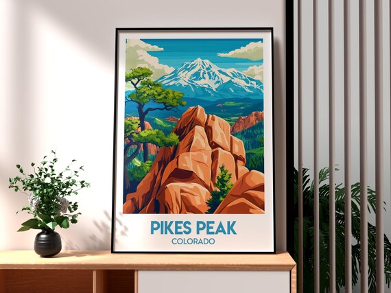Pikes Peak Snowcapped Mountain Colorado Red Rocks Travel Poster