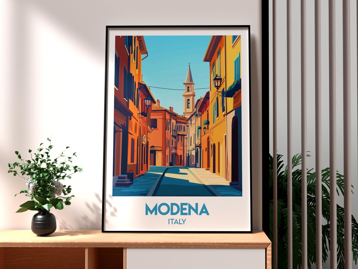Modena Italy Sunlit Historic Old Street Bell Tower Scene Poster
