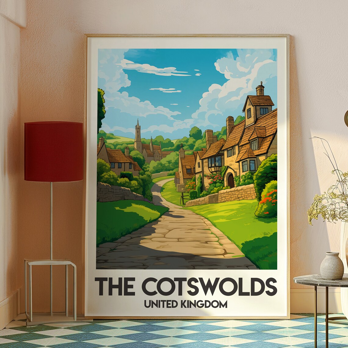 The Cotswolds United Kingdom Village Lane Scene Travel Poster - Image 2