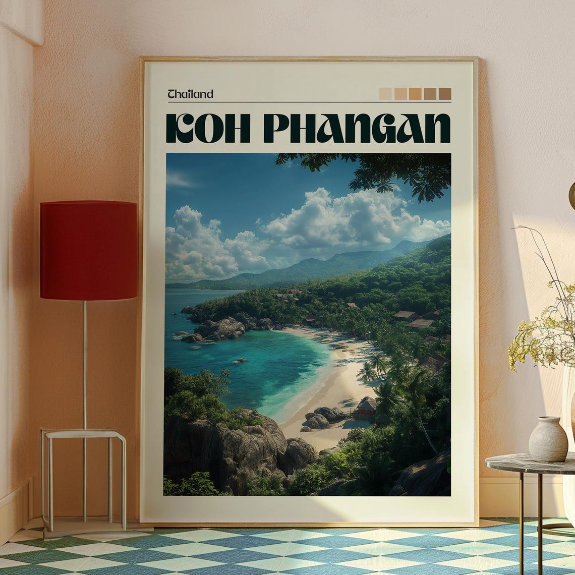 Koh Phangan Thailand Tropical Bay Palm Beach Aerial Travel Poster - Image 2