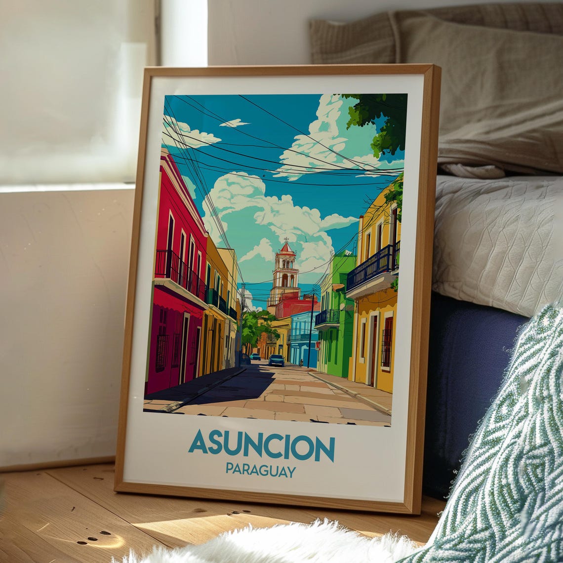 Asuncion Paraguay Colorful Colonial Street Scene Travel Poster - Image 3