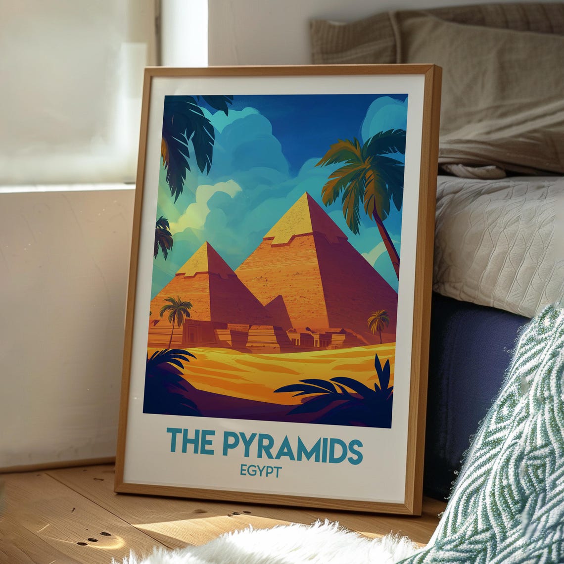 Pyramids of Giza Egypt Desert Palm Sunset Landscape Travel Poster - Image 3