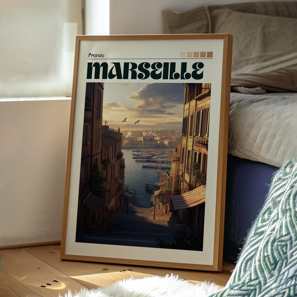 Marseille France Old Port Harbor Sailboats Sunset View Poster - Image 3
