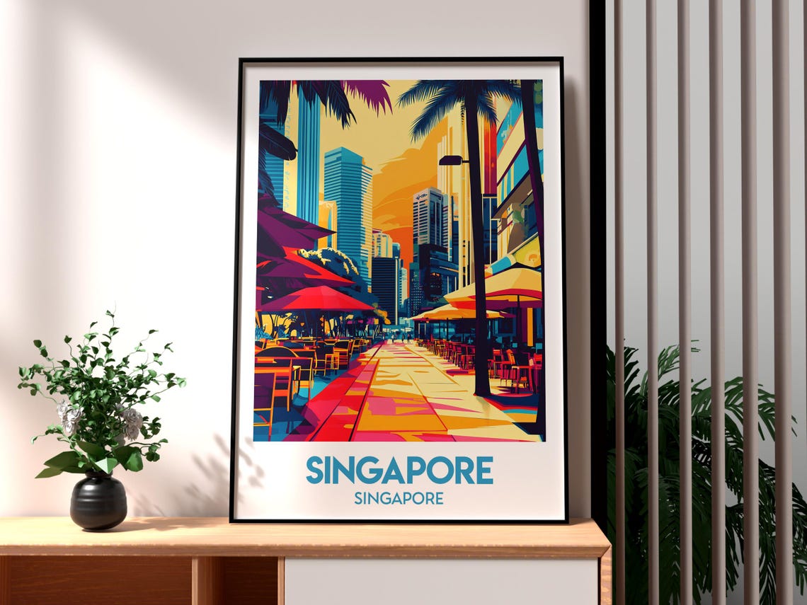 Singapore City Street Palm Trees Sunset Travel Souvenir Poster