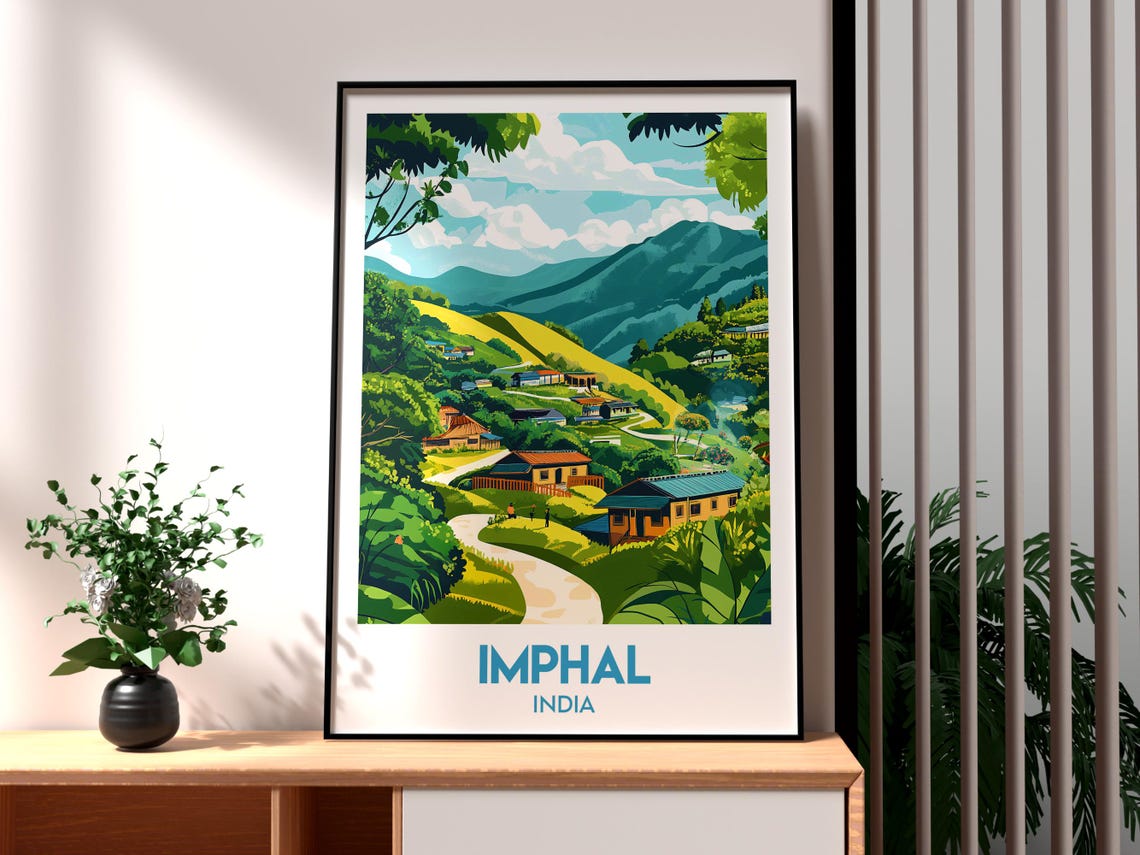 Imphal India Manipur Hillside Himalayan Village Travel Poster