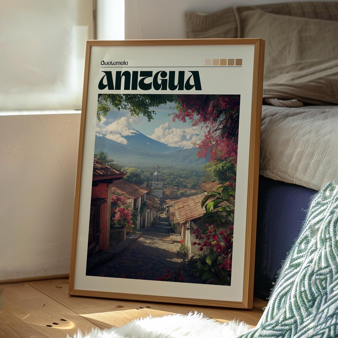 Antigua Guatemala Colonial Street Volcano Vintage Travel Poster - Image 3