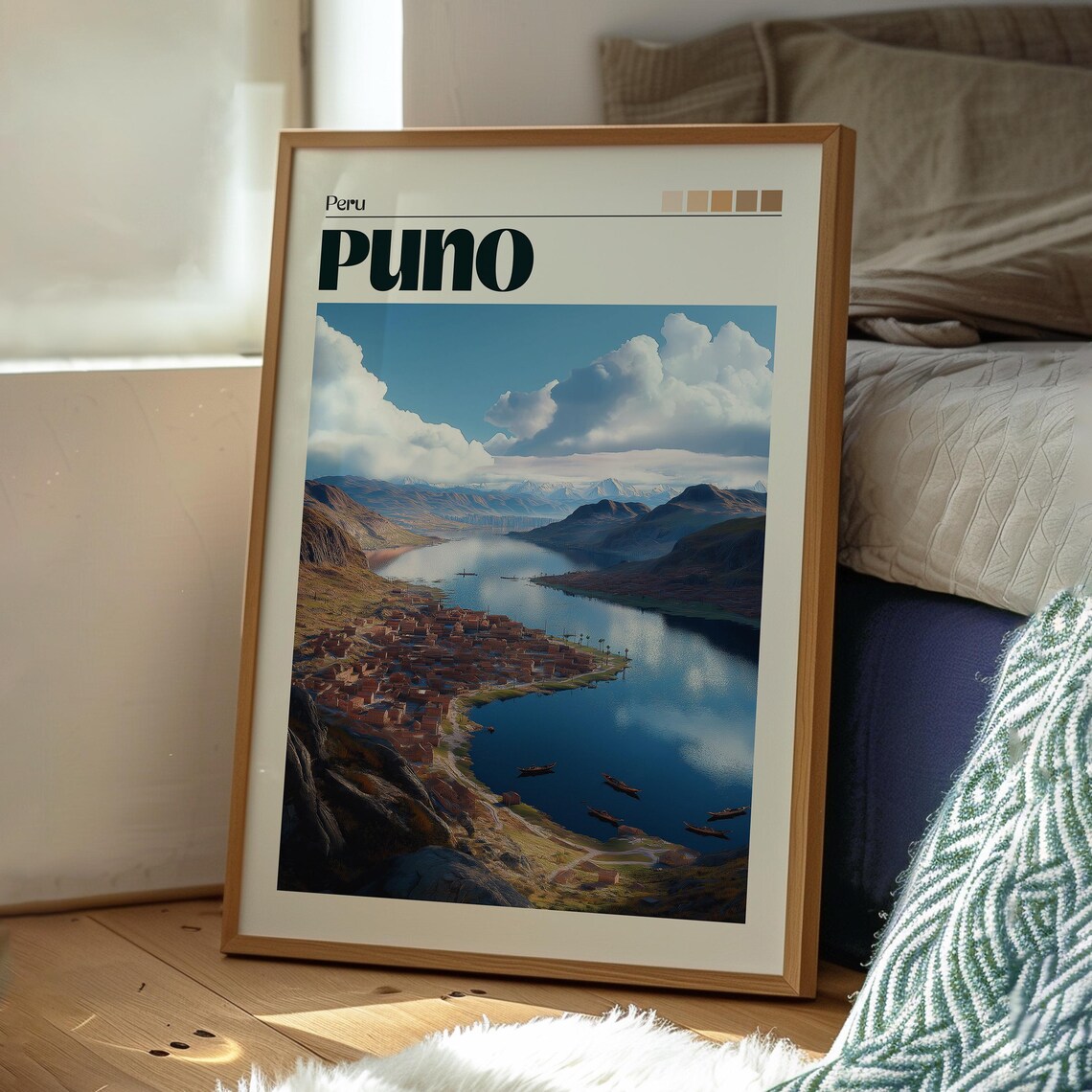 Puno Peru Lake Titicaca Shoreline Aerial Scenic Travel Poster - Image 3
