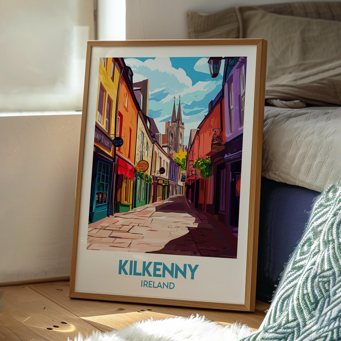 Kilkenny Ireland Colorful Historic Street Church Spire Town Poster - Image 3
