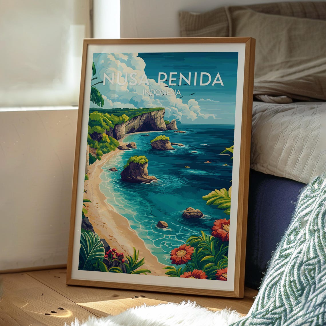 Nusa Penida Indonesia Dramatic Cliffs Beach Cove Travel Poster - Image 3